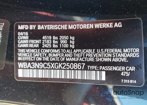 2016 BMW 428I xDrive из США, поврежденный, VIN WBA3N9C5XGK250867